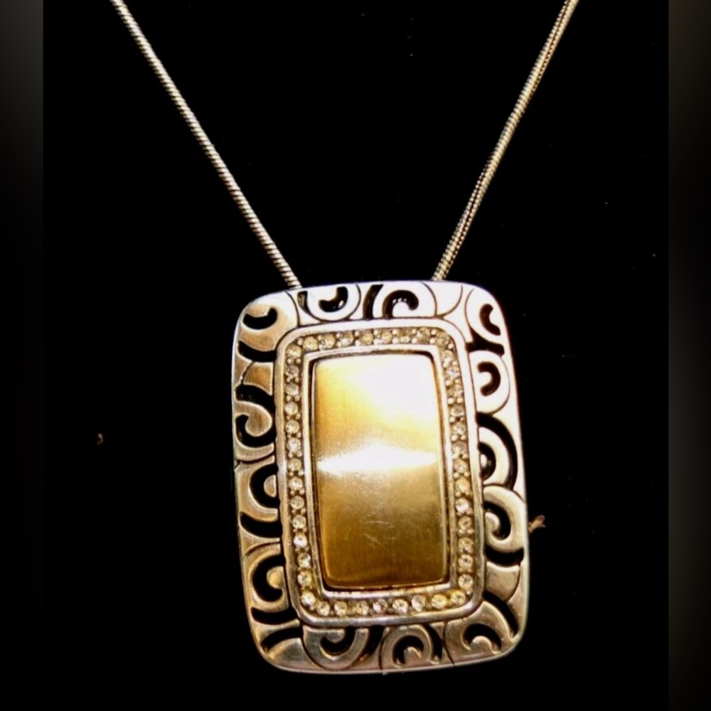 Brighton Rhythms Two Tone Silver, Gold & Black Reversible Pendent Necklace 3020